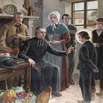 Encontro de Marcelino com o visitador, desenho de Conti -Foto: champagnat.org