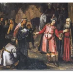 Vendo que seu mestre havia recusado os presentes de Naamã, Giezi – que amava mais as riquezas do que Eliseu – partiu atrás da caravana, para exigir paga por uma cura que não realizara… – “Naamã e Eliseu”, por Abraham van Dijck – Foto: Reprodução﻿﻿﻿