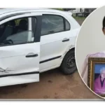 Da. Maria Fernanda após o acidente, com uma fotografia de Dona Lucilia nas mãos; acima, o seu veículo – Foto: Reprodução﻿﻿﻿
