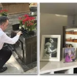 Sr. Eddy reza junto ao túmulo de sua intercessora, no Cemitério da Consolação em São Paulo; à direita, quadro de Dona Lucilia que inexplicavelmente se movimentou – Foto: Reprodução﻿﻿﻿